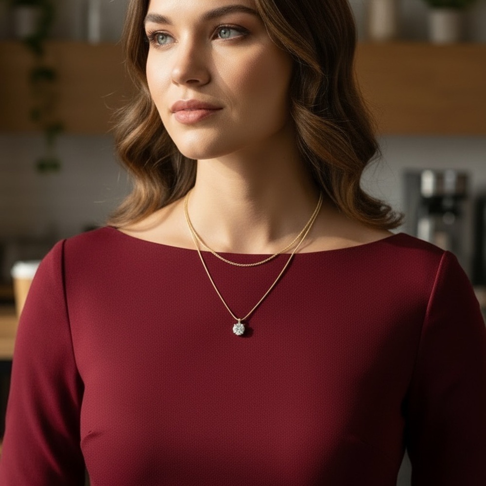 Forever 21 Gold Layered Necklace with CZ Solitaire Pendant